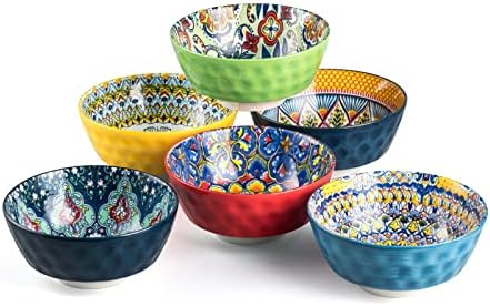 HENXFEN LEAD Ceramic Snack, Dessert Bowls Set of 6-12 Oz Colorful