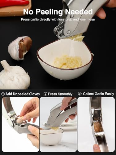 Garlic Press, No-Peel Garlic Crusher, 270° Flip