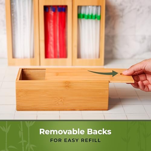 Bamboo Storage Bag Organizer for Kitchen Drawer, Plastic Baggie