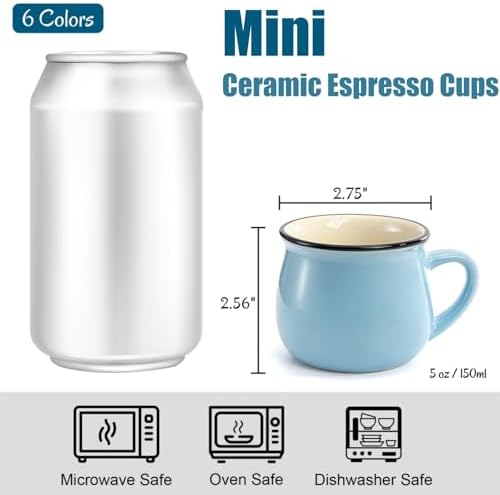 5 Oz 6 Pcs Cute Coffee Mugs, Mini Ceramic Espresso Cups, Small