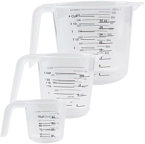 Plastic Measuring Cup,3 Pack 4/2/1 Cup Clear Measuring Cups,Stackable