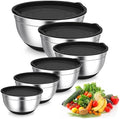 TeamFar Mixing Bowls, Stainless Steel Salad Bowls with Lids - Black