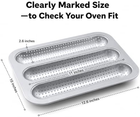12 in Hoagie Roll Baking Pan, 3-Slot Perforated Carbon Steel Tray