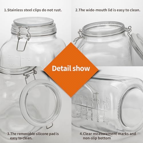 1.1 Gallon Large Glass Food Storage Jars with Airtight Lids,Set of 2