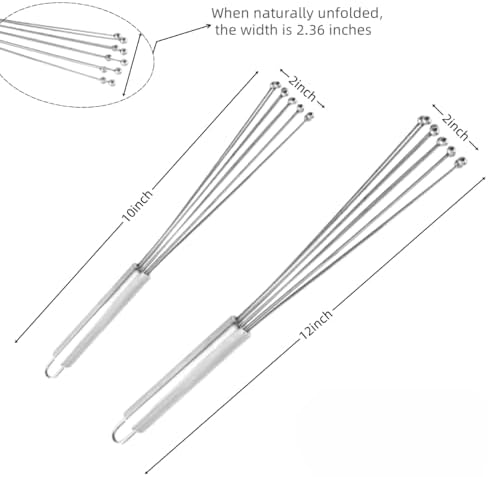2 Pieces Stainless Steel Ball Whisk Wire Egg Whisk Set and 2 Hooks