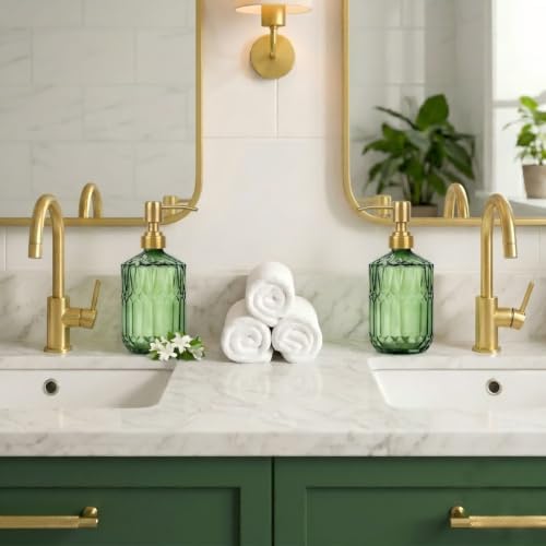 Green Glass Soap Dispenser Set, 2 Pack, 15.4 Oz