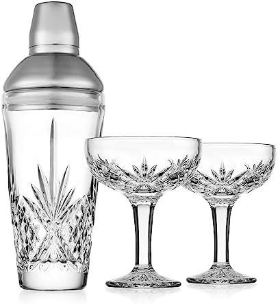 Godinger Cocktail Shaker and Cocktail Glasses Bar Set, Martini Shaker