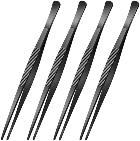 Yaomiao 4 Packs 8 Inch Cooking Tweezers Bar Kitchen Tongs, Black