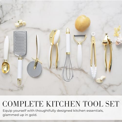 Styled Settings 8-Piece White and Gold Cooking Utensil Set