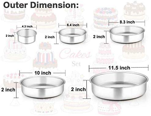 TeamFar Cake Pan, Stainless Steel Round Baking Tier Cake Pans Tins Set