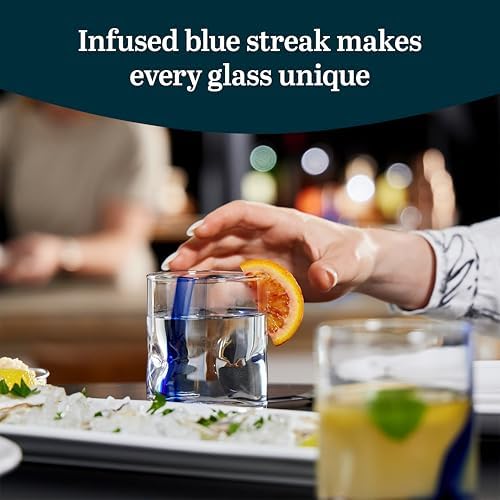 Libbey Blue Ribbon Rock Glasses Set, Artisan-Inspired Four-Dimple