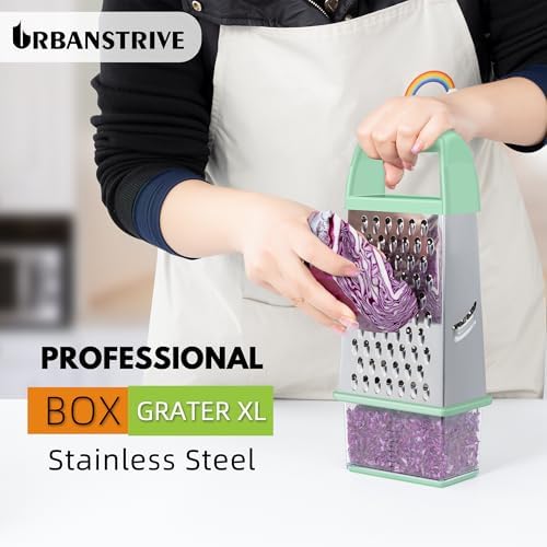 Stainless Steel Cheese Grater with Container, Mint Green