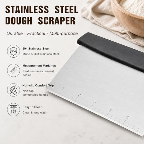 Stainless Steel Bench Scraper Dough Cutter with Measurement Marks