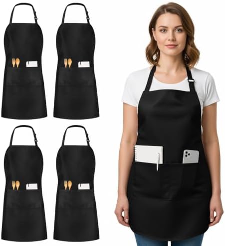 Utopia Kitchen Bib Aprons 4 Pack Adjustable With 2 Pockets