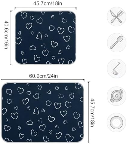 OTVEE Heart Sketch Art Dish Drying Mat for Kitchen Counter Absorbent