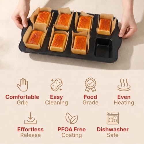 2 Pack Mini Loaf Pans for Baking with 300 Parchment Liners, 8-Cavity