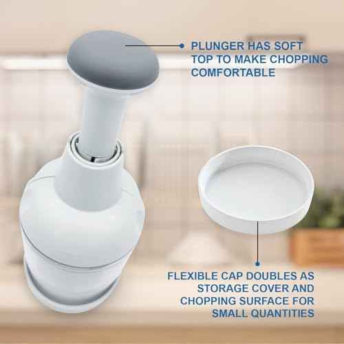 Раｍᴘеᴦеԁ СҺеf Manual Food Chopper – Hand Vegetable Chopper, Onion Chopper, Garlic Chopper, Nuts Chopper, Food Dicer Mincer – Handheld Kitchen Tool for Salad Fruits Nuts, Dishwasher Safe, White