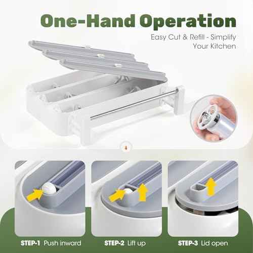 Aluminum Foil & Plastic Wrap Dispenser with Cutter - Magnetic & No-Drill Wall Mount, Cling Film Dispenser with Paper Towel Holder, Space-Saving 4-in-1 Kitchen Organizer - Fits 12" Roll, White