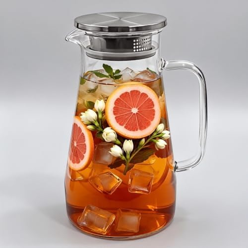 Borosilicate Glass Water Pitcher with Stainless Steel Lid 1.4L/47oz