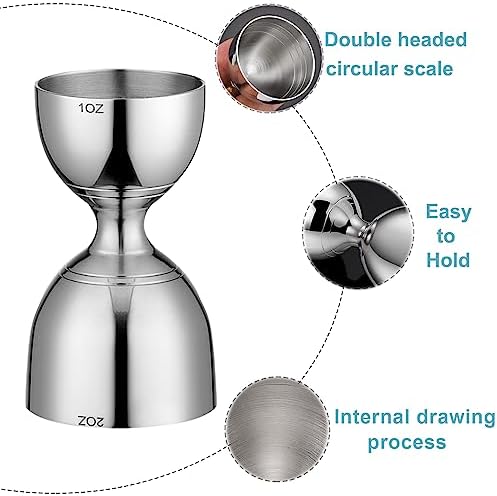 Bell Cocktail Jigger with Measuring Marks (1oz, 2oz) and Mixing Spoon