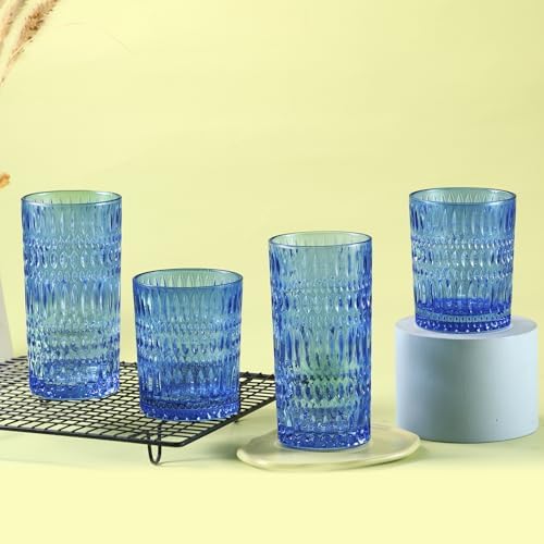 Loivttvv Glassware Drinking Glasses Set of 8, 14 oz Highball Glasses &