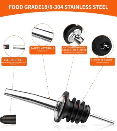 72 Pack Stainless Steel Liquor Pour Spouts with Dust Caps for Bars