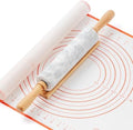 Marble Rolling Pin with Non-Stick Silicone Mat & Wood Base, 16.9-Inch