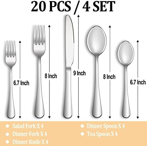 20 Pcs Silverware Set Service for 4, Food Grade Stainless Steel