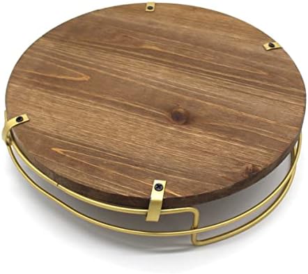 CVHOMEDECO. Decorative Tray with Golden Handle Round Wood Serving Tray
