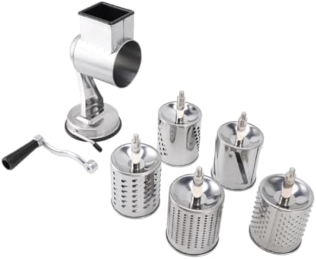Manual Stainless Steel Cheese Grater, 5 Interchangeable Blades