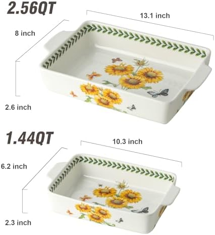 Ceramic Sunflower Baking Casserole Dish Set, 2 Pieces, 8x13 inch