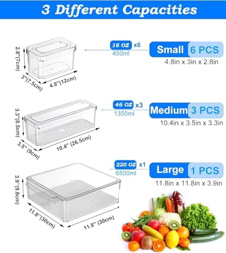 Pure Future 10-Pack Fridge Organizers and Storage Clear Container with Lids