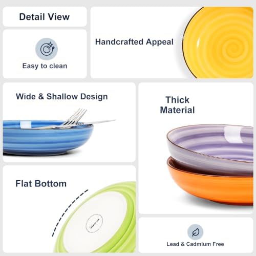Selamica Ceramic Pasta Bowls Set of 6, 26 OZ Shallow Salad Bowls