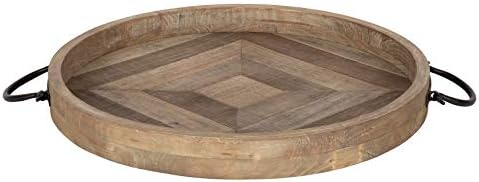 Kate and Laurel Marmora Rustic Round Decorative Tray with Pieced Wood