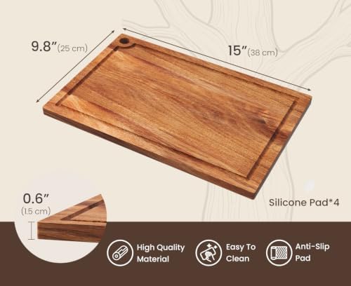 Fibogollo 2pc Acacia Wood Cutting Board Set with Groove,ideal for