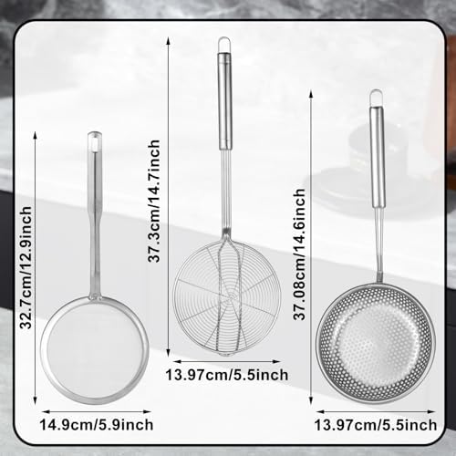 Spider Strainer & Skimmer Spoon Set, 3-Piece Stainless Steel Ladle