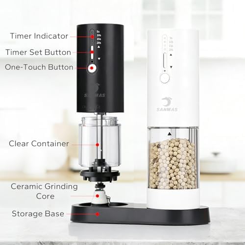 SANMAS Rechargeable Electric Salt and Pepper Grinder Set