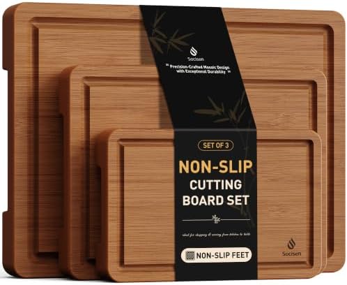 3 Packs Bamboo Cutting Board Set with Non Slip Feet and Over Sink Nice