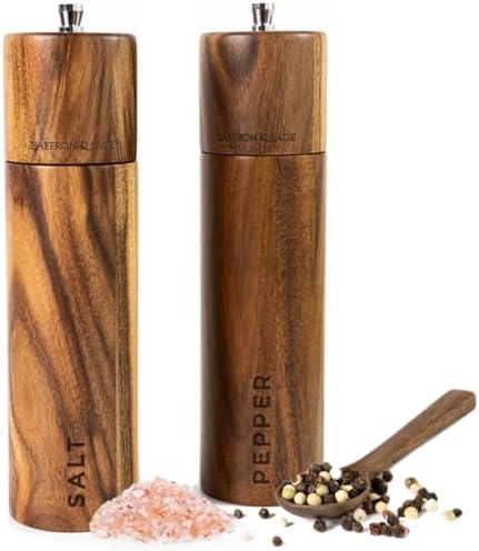 Saffron & Sage Acacia Wood Salt and Pepper Grinder Set, 2 Pack