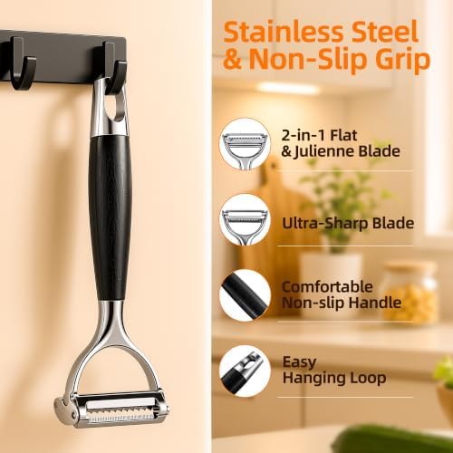 Ultra-Sharp Vegetable Julienne Peeler for Salad: Shreds in Seconds
