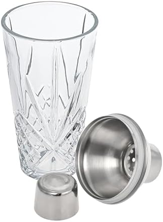 Glass Cocktail Shaker, Martini Shaker with Stainless Steel Lid &