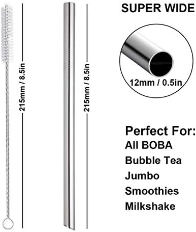 Boba Straws, Reusable Straw Metal Smoothies Jumbo Bubble Tea Tapioca