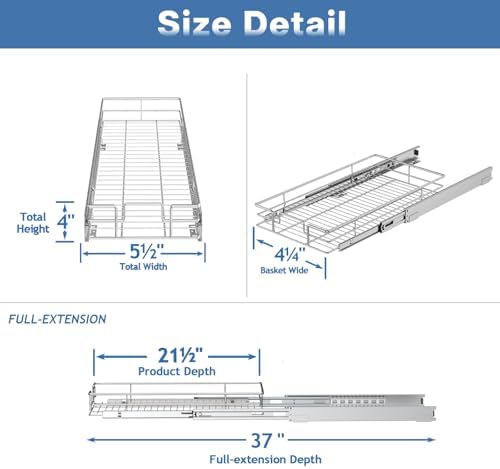 Pull Out Cabinet Organizer 51⁄2" W x 211⁄2" D, Heavy Duty Cabinet Pull