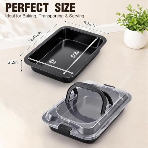 Qinyoung 1 Pcs Black Cake Pan with Lid and Handle, 9 X 13 Inch