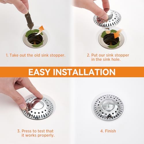 Bathroom Sink Stopper for 1.06"-1.65" Drain Holes, 2 in 1 Bath Sink