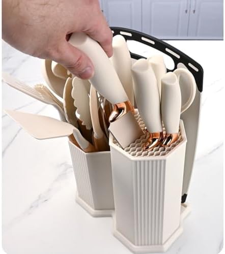 Kitchen Cooking Utensils and Knife Set with Holder Block, 19 Pieces