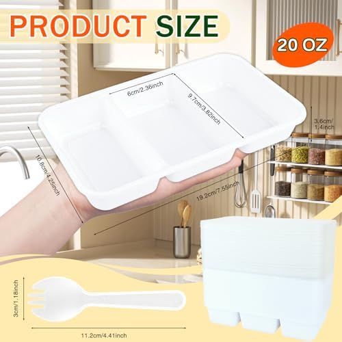 20 Sets Reusable Snack Containers Meal Prep Containers 3 Compartment