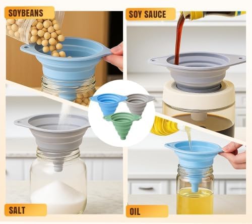 Foldable Silicone Funnel Set, Food-Grade Silicone Foldable Funnel for