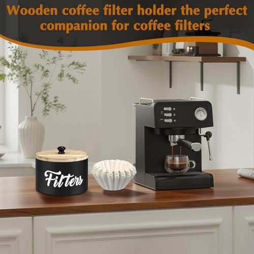 Wooden Coffee Filter Holder with Lid, Basket Coffee Filter Storage