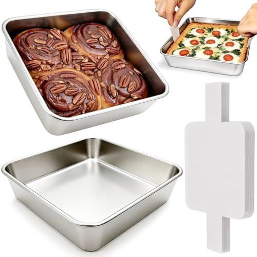 2 Pack Stianless Steel 8x8 Baking Pan with 60 PCS Parchment Paper